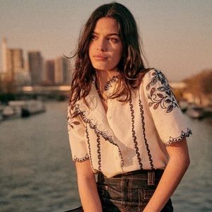 Sezane Dalhia Blouse - embroidered blouse - size 36